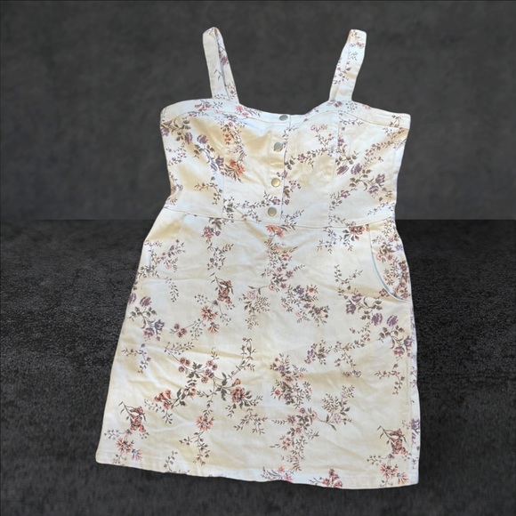 No Boundaries Overall Dress Floral White Denim 2XX/19 - Picture 16 of 16